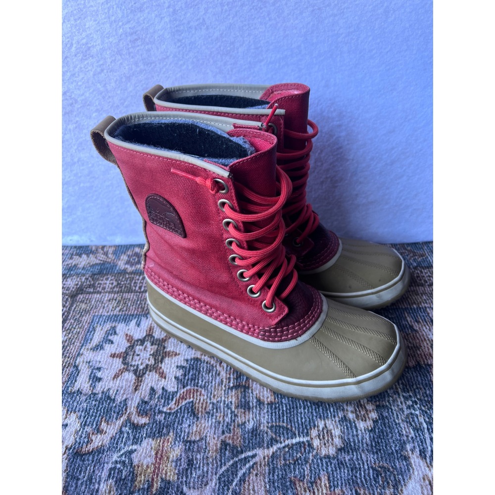 Gorpcore Sorel Caribou Premium Red Tan Waterproof Winter Snow Boots Womens 8 - Picture 5 of 8